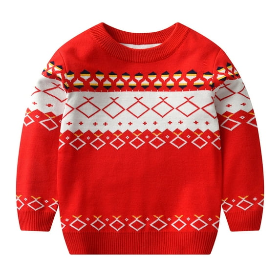 Boys Sweater Boys Girls Long Sleeve Knit Polyester Base Warm Sweater Comfort Clothes Toddler Sweaters Red 18 Months-24 Months
