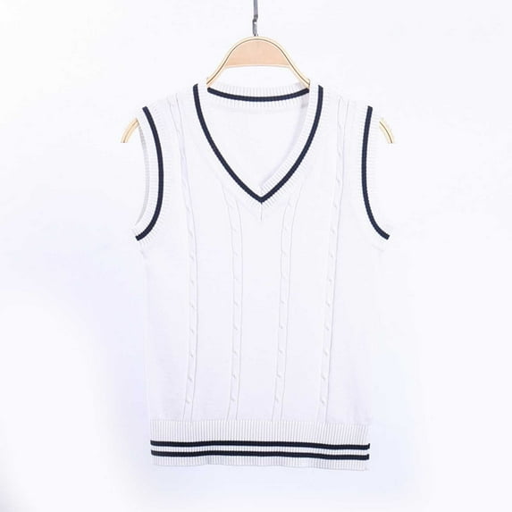 Boys Sweater Preppy Style Kids Boys and Girls Solid V Neck Sleeveless Knitted Pullover Sweater Vest Girls'sweaters White 13 Years-14 Years