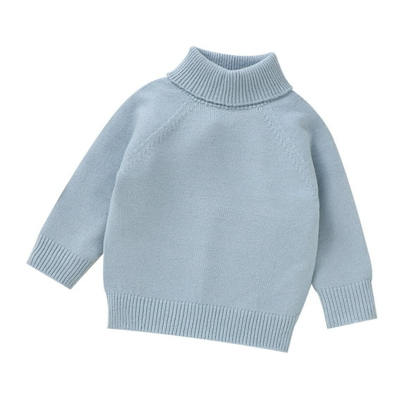 Boys Sweater Size 18-24 Months Knit Cable Turtleneck Soft Warm High Collar Children Long Sleeve Crew Neck Light Blue Kids Clothing
