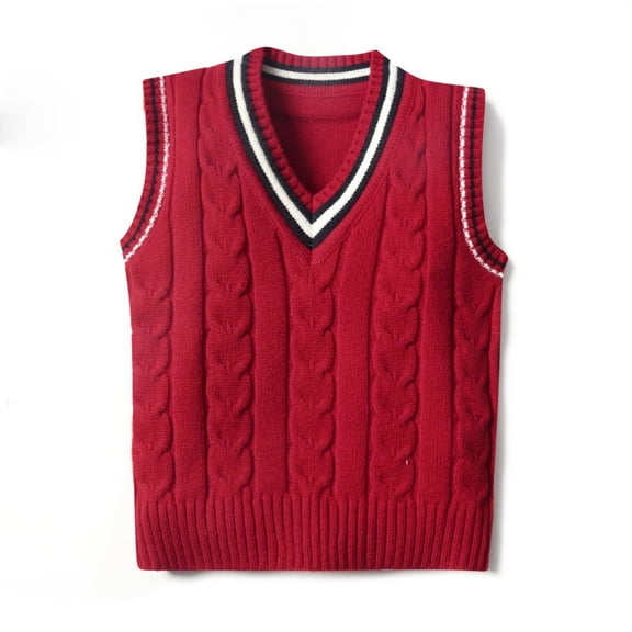 Boys Sweater Vest Comfort Knitted V Neck Sleeveless Red Pullover Top School Uniform Vests Warm Winter Baby Girl Clothes Baby Outfit 3-4 Years