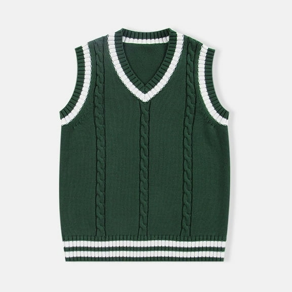 Boys Sweater Vest V Neck Sleeveless Knit Sweaters Green Pullover Uniform Knit Sweaters Fall Winter Clothes Vest for Kids 12-18 Months