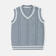 thumbnail image 1 of Boys Sweater Vest V Neck Sleeveless Knit Sweaters Grey Pullover Uniform Vest Fall Winter Clothes Toddler Sweater 6-7 Years, 1 of 2