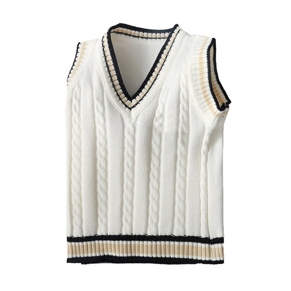 Boys Sweater Vest V Neck Sleeveless Knit Sweaters White Pullover Uniform Knit Sweaters Warm Baby Girl Fall Outfits Cute Baby Clothes 5-6 Years