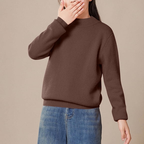 Boys Sweaters, Children's Winter Solid Color Long Adding Velvet And Thickening Sleeved Casual Long Sleeved Half High Collar Sweater For Kids, Cotton Fall Sweater(6-7Years)