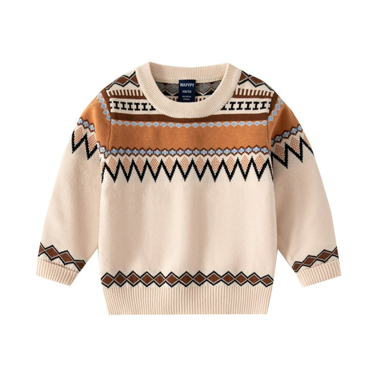 NIJNFCLOTH Sweaters for Teens Toddler Children Classic Jacquard Print Apricot Brown Over Winter Long Sleeve Knit Sweater Boys Fall Sweaters Size 12 18 Months Walmart