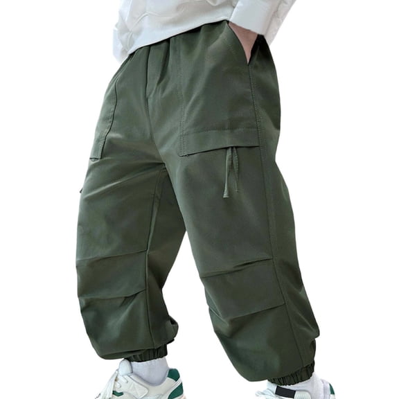 Boys Sweatpants,Boys Cargo Jogger Pants With Functional Pockets Comfortable Twill Fabric For Outdoor Durable Kids Casual Trousers,Boys Pants,Green,8-9 Years