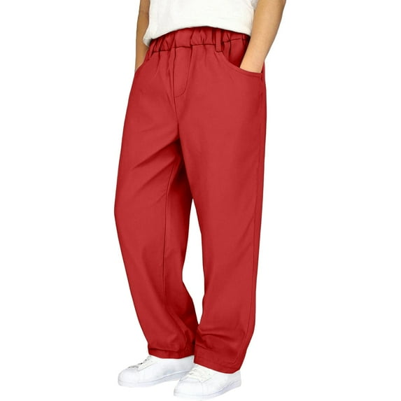 Boys Sweatpants,Boys Cargo Pants With Multiple Pockets Straight Leg Casual Outdoor School Trousers Elastic Waist Comfortable,Boys Pants,Red,13-14 Years