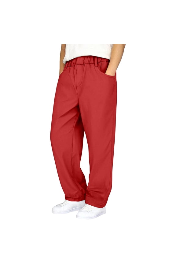 Boys Sweatpants,Boys Cargo Pants With Multiple Pockets Straight Leg Casual Outdoor School Trousers Elastic Waist Comfortable,Boys Pants,Red,9-10 Years