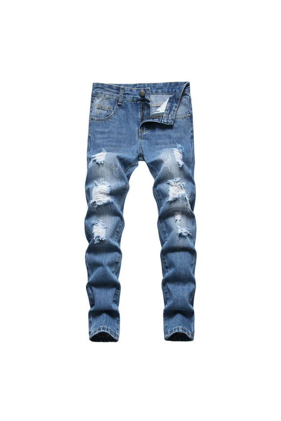 Boys Sweatpants,Boys Skinny Fit Ripped Distressed Fashion Denim Jeans for Kids with Comfortable Stretch and Stylish Details,Boys Pants,Dark Blue,14-16 Years