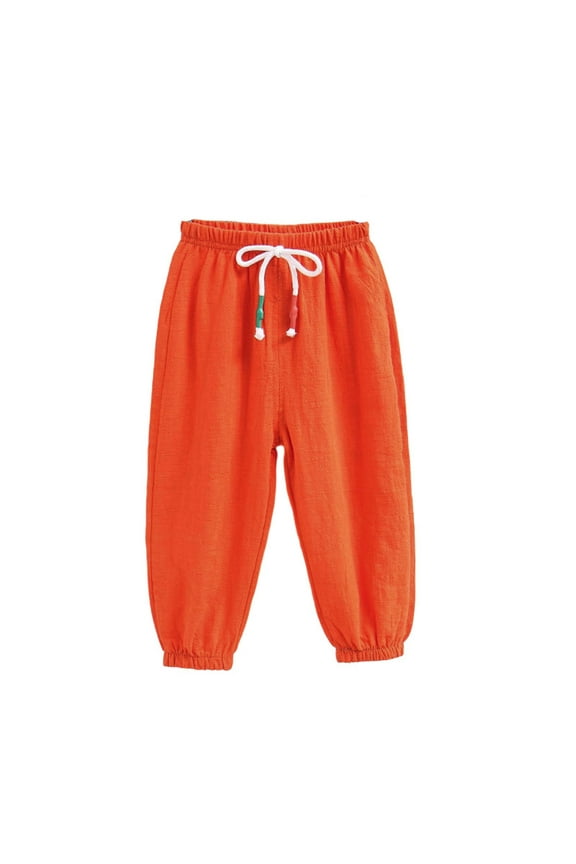 Boys Sweatpants,Casual Pants Elastic Waist Solid Color With Drawstring Comfort Fit for Spring Summer Play,Sweatpants for Boys,Orange,3-4 Years