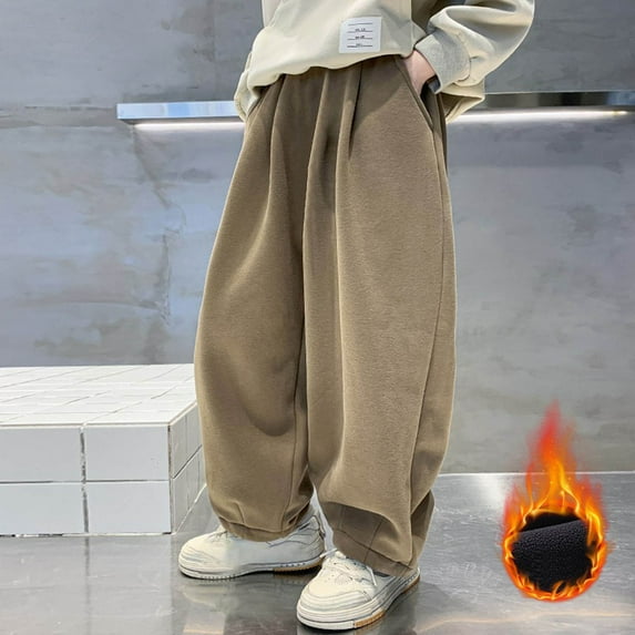Boys Sweatpants Cotton Open Bottom Youth Athletic Jogging Track Joggers Pants with Pockets for Kids Khaki 5 Years