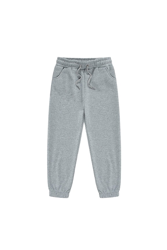 Boys Sweatpants Drawstring Soild Color Print Kids Long Length Girls Trousers with Pockets(130 6-7 Years,Grey)