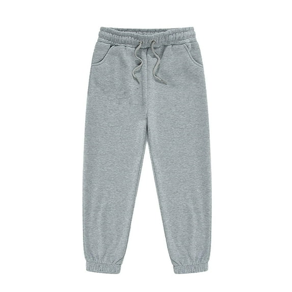 Boys Sweatpants Drawstring Soild Color Print Kids Long Length Girls Trousers with Pockets(150 10-11 Years,Grey)