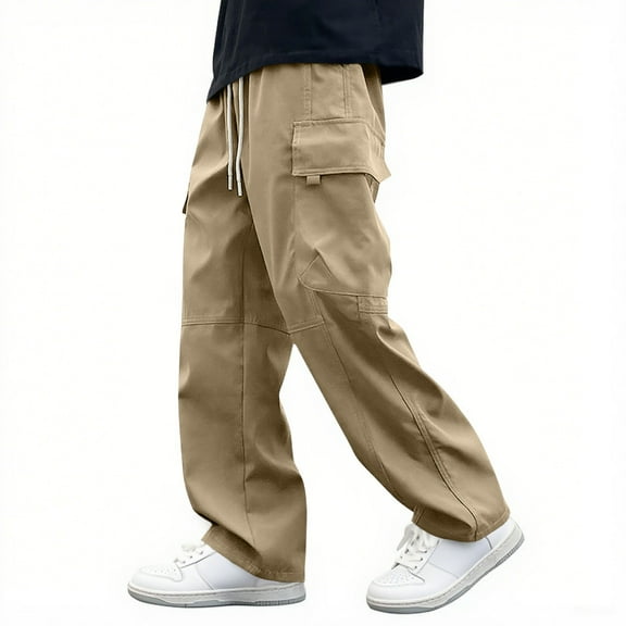 Boys Sweatpants Elastic Waist Casual Straight Leg Cargo Pants with Pocket Baggy Joggers for Boys Size 5-16