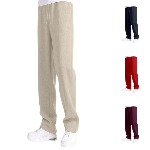 Boys Sweatpants Elastic Waist Drawstring Loose Fit Wide Leg Casual Pants with Pockets Solid Color Comfortable Sports Kids Trousers Beige Sizes 11-12 Y