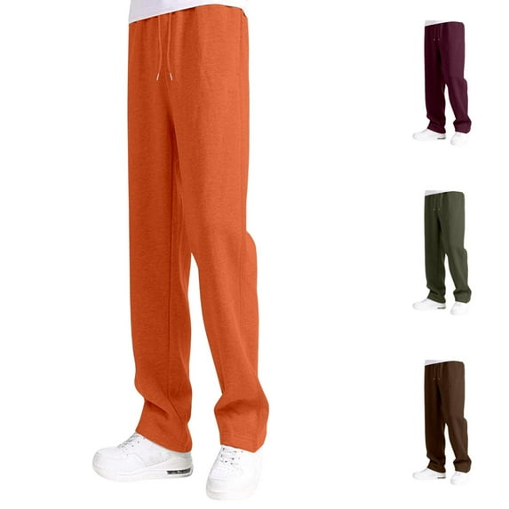 Boys Sweatpants Elastic Waist Drawstring Loose Fit Wide Leg Casual Pants with Pockets Solid Color Comfortable Sports Kids Trousers Orange Sizes 5-6 Y
