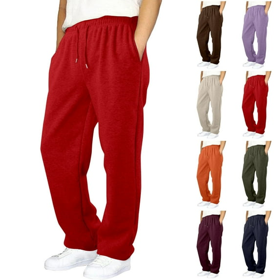 Boys Sweatpants Elastic Waist Drawstring Loose Fit Wide Leg Casual Pants with Pockets Solid Color Comfortable Sports Kids Trousers Red Sizes 5-6 Y