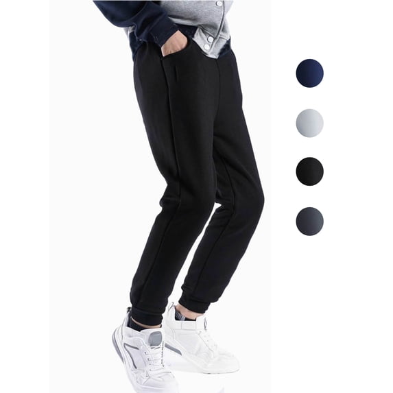 Boys Sweatpants Elastic Waist Long Joggers Pants with Side Pockets Solid Color Casual Outdoor Active Pants Sizes 2-13Y