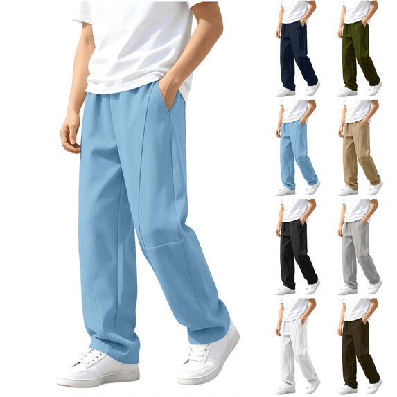 Boys Sweatpants Elastic Waist Loose Straight Leg Sweat Pants with Pockets Solid Color Casual Workout Joggers Pants 5-15 Years