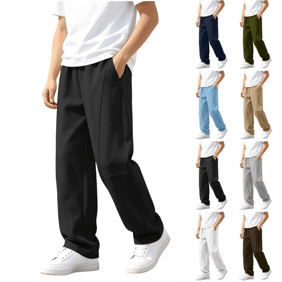 Boys Sweatpants Elastic Waist Loose Straight Leg Sweat Pants with Pockets Solid Color Casual Workout Joggers Pants 5-15 Years