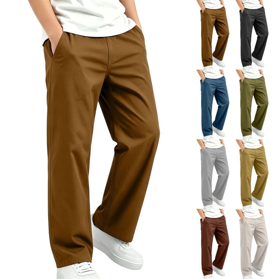 Boys Sweatpants Elastic Waist Solid Color Straight Leg Long Trousers Comfortable Relaxed Outdoor Hiking Pants