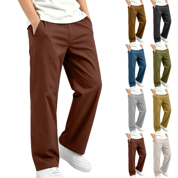 Boys Sweatpants Elastic Waist Solid Color Straight Leg Long Trousers Comfortable Relaxed Outdoor Hiking Pants