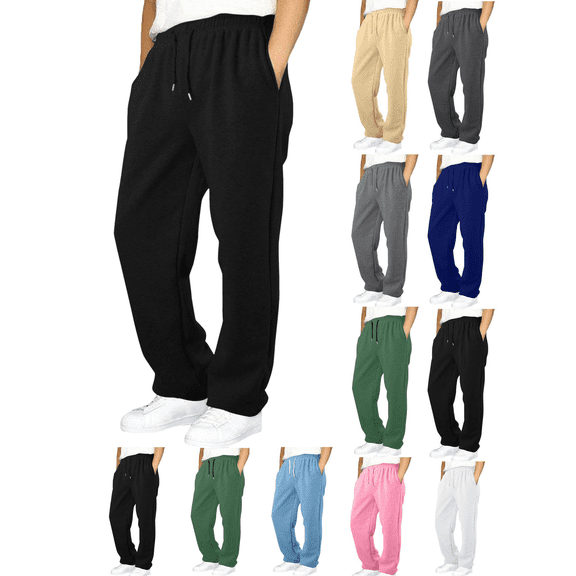 Boys Sweatpants Fleece Sports Sweat Pants Drawstring Waist Solid Color Casual Joggers Pants with Pockets Size 6-15 Years