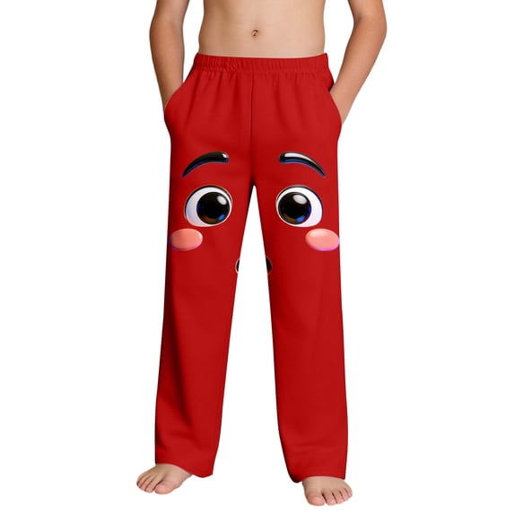 Boys Sweatpants Funny Cartoon Face 3D Print Pajama Pants with Pockets Elastic Waistband Soft Red,Size 4 T