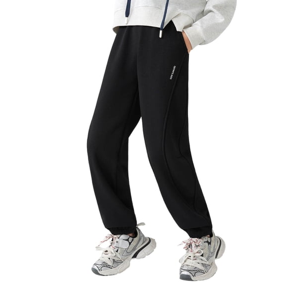 Boys Sweatpants,Girls Winter Jogger Pants Thermal Athletic Trousers For Outdoor Play Soft Knit Comfort Stretch Fit Casual Wear,Boys Pants,Black,6-7 Years