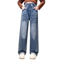thumbnail image 1 of Boys Sweatpants,Jeans Summer Strap Girls Elastic High Waist Slim Pants for Vintage Style,Boys Pants,Blue,6-7 Years, 1 of 5