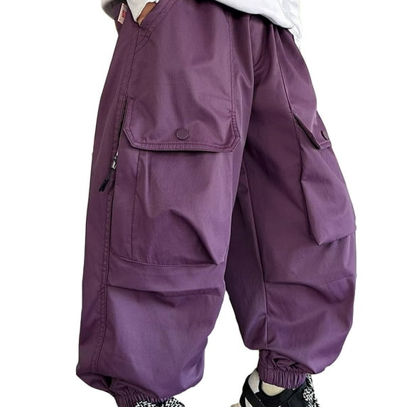 Boys Sweatpants,Kids Streetwear Pants Vintage Design Boys Cargo Style Solid Color With Pockets for Casual Wear,Sweat Pants for Boys,Purple,5-6 Years