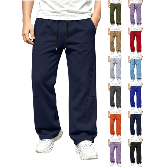 Boys Sweatpants Nelozsy Boy's Solid Color Straight Wide-leg Casual Sportswear Elastic Waist Side Pocket Full Length Pants Kids Navy 10-11Years