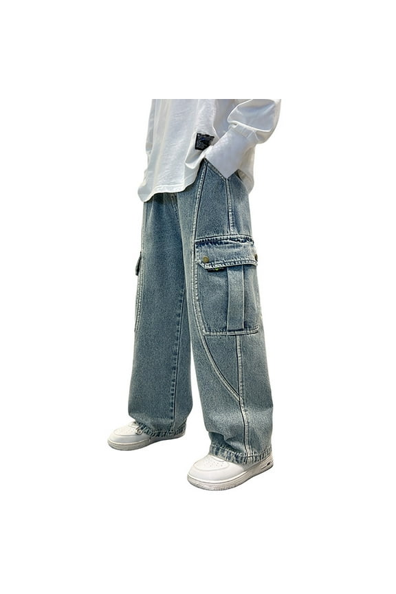 Boys Sweatpants,Oversized Overalls Wide Leg Denim Kids Loose Fit Jeans Baggy Style for Spring Casual,Boys Jogger Pants,Blue,7-8 Years