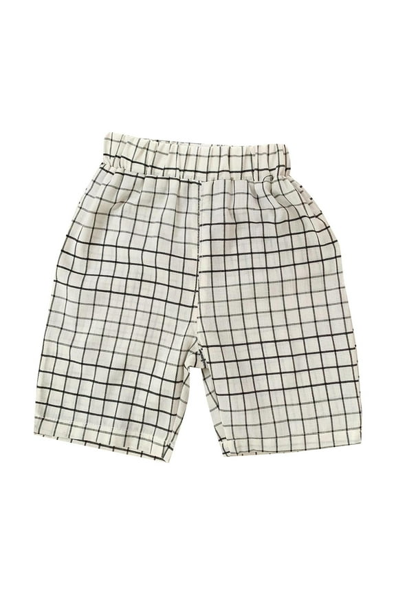 Boys Sweatpants,Pants Plaid Five Point Boys Stretch Waist Pants for Casual Outings,Boys Pants,Beige,4-5 Years