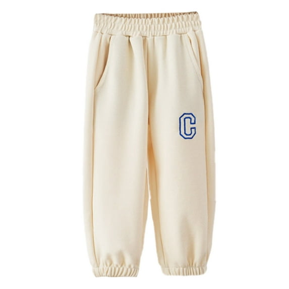 Boys Sweatpants Plain Drawstring Casual Pull On Jogger Pants For Boys Or Girls Kids Sweat Pants Beige 18-24 Months