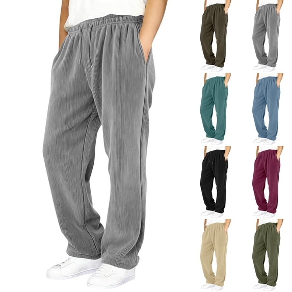 Boys Sweatpants Size 9-10Y Casual Corduroy Elastic Waist Drawstring Baggy Trousers Loose Wide Leg Palzzo Pockets Kids Pants Grey