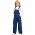 thumbnail image 1 of Boys Sweatpants,Snowflake Washed Girls Cargo Wide Leg Denim Overalls Jumpsuit Fashion Casual Winter Outfit,Boys Pants,Dark Blue,9-10 Years, 1 of 5