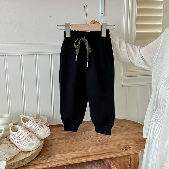 Boys Sweatpants Solid Color Long Elastic Sport Pant with Pockets for Kids Girl 3-4 Years