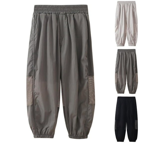 Ashirexll Boys Summer Pants Cargo Pants Summer Solid Color Splicing Mesh Loose Thin Breathable Elastic Sports Mosquito Proof Casual Outerwear Air Conditioned Pants for Boys