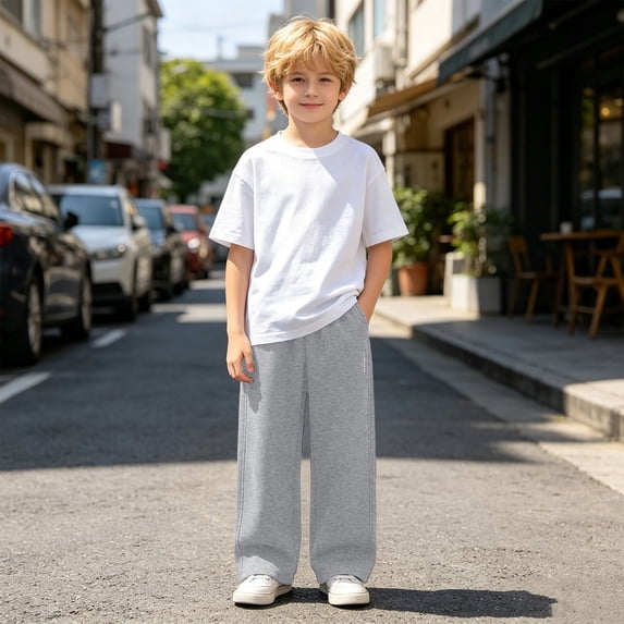 Boys Sweatpants Wide Leg Size 5-15Y Korean Style Side Seam Straight Casual Pants Loose Fit