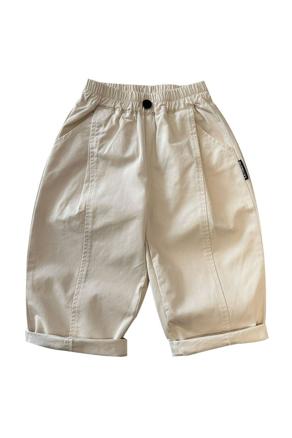 Boys Sweatpants Wide Leg Skater Pants Casual Pants for Boys Spring Fashion 2026 (Beige,8-9 Years)