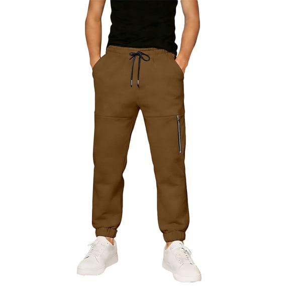 Boys Sweatpants with Pockets Casual Workout Trousers Boys Trousers Size 4 Drawstring Waist Youth Athletic Joggers Sweat Pants Size 13-14 Years Brown