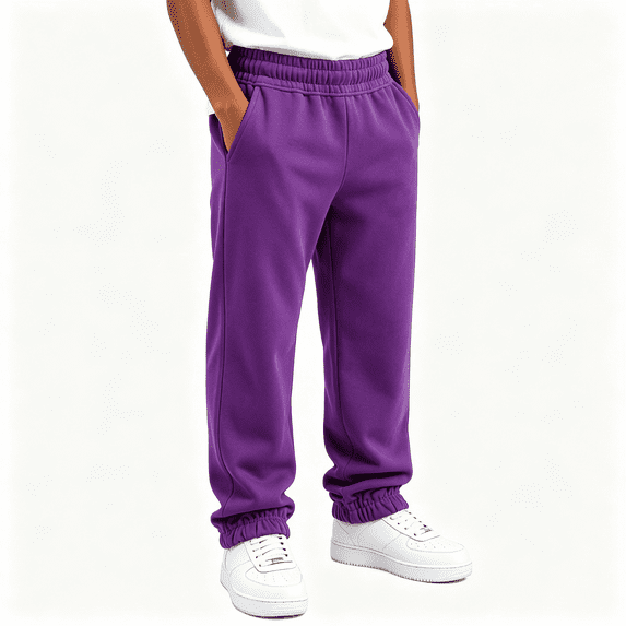 Boys Sweatpants with Pockets Stretch Relaxed Fit Elastic Waist Casual Straight Leg Joggers Purple 14