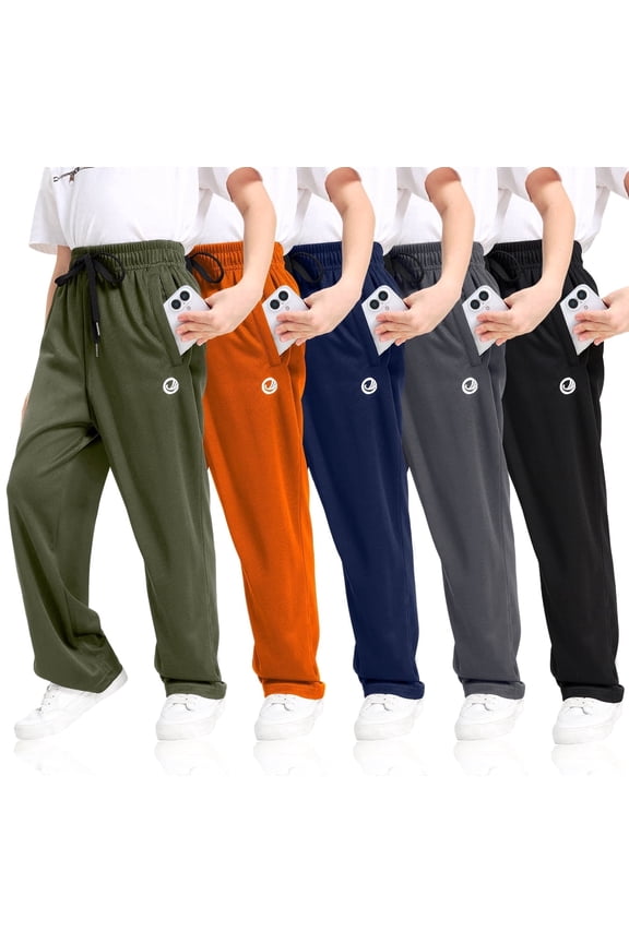 Boys Sweatpants with Zip Pockets 5Pack Athletic Pants Mesh Joggers for Boys 5-24