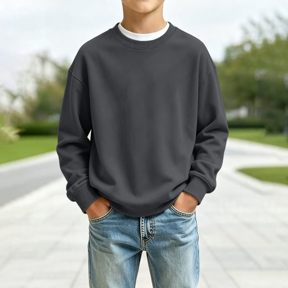 Boys Sweatshirt Crewneck Pullover Long Sleeve Solid Fleece Tops Fall Clothes