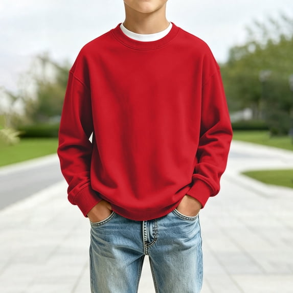 Boys Sweatshirt Crewneck Pullover Long Sleeve Solid Fleece Tops Fall Clothes