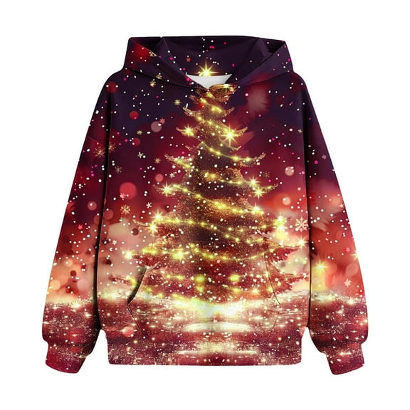 Unisex Kids Soft Pullover Hooded Sweatshirt Christmas Children's Shirt Long Sleeved Pattern T-shirt Printed Round Neck Short Top Boys and Girls Aged Hooded Sweatshirt Red 4 Years