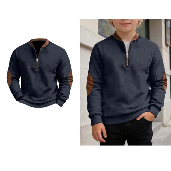 Boys Sweatshirt Long Sleeve Color Block Sweatshirt with Zipper Fall Winter Clothes 8-9 Years Sweatshirt Boys