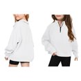 thumbnail image 1 of Boys Sweatshirt Long Sleeve Zipper White Sweatshirt Kids Oversized Crewneck Sweatshirts Warm Fall Winter Clothes Little Girls Clothes Size 11-12 Years Boys Girls Fashion, 1 of 8