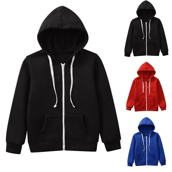Boys Sweatshirt Solid Color Zipped Sweatshirt Kids Hooded Long Sleeve Sweatshirts